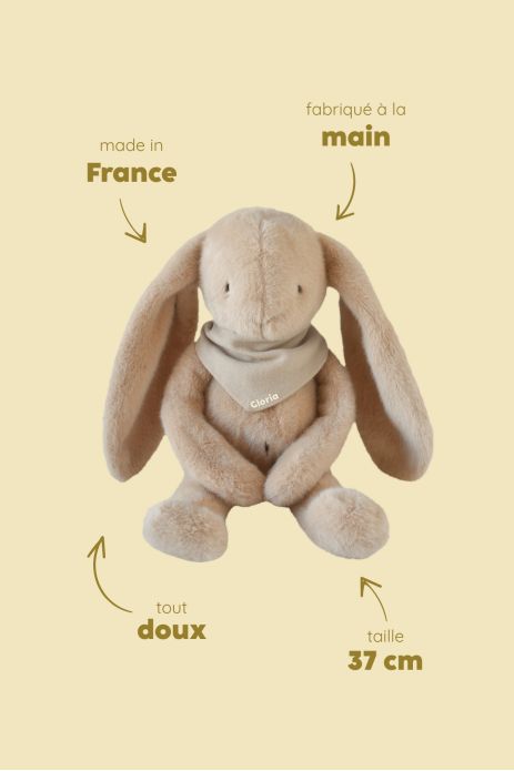 Personalizable baby bunny lovey, made-in-France newborn gift