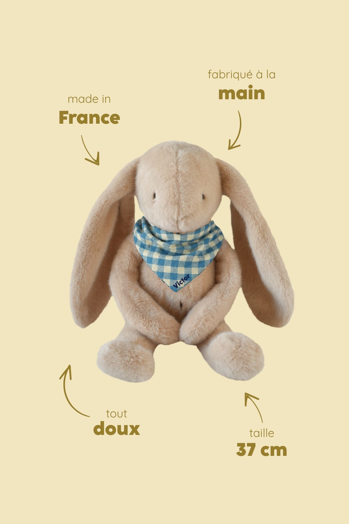 Peluche de apego de conejito para bebé, personalizable, regalo de nacimiento, hecha en Francia