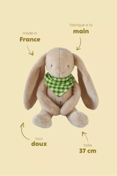 Peluche de apego de conejito para bebé, personalizable, regalo de nacimiento, hecha en Francia