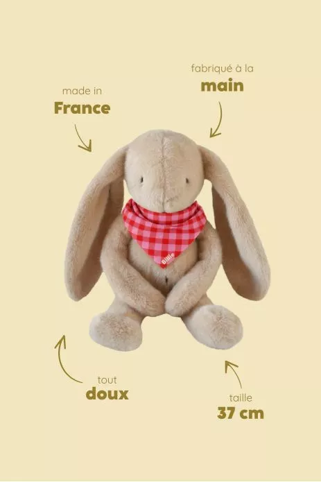 Peluche de apego de conejito para bebé, personalizable, regalo de nacimiento, hecha en Francia