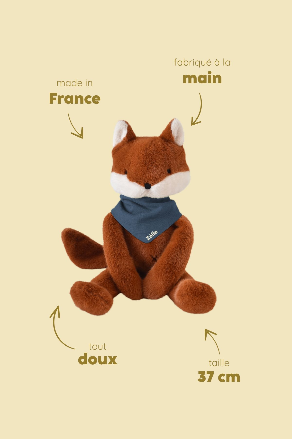 Personalizable baby fox lovey, made-in-France newborn gift