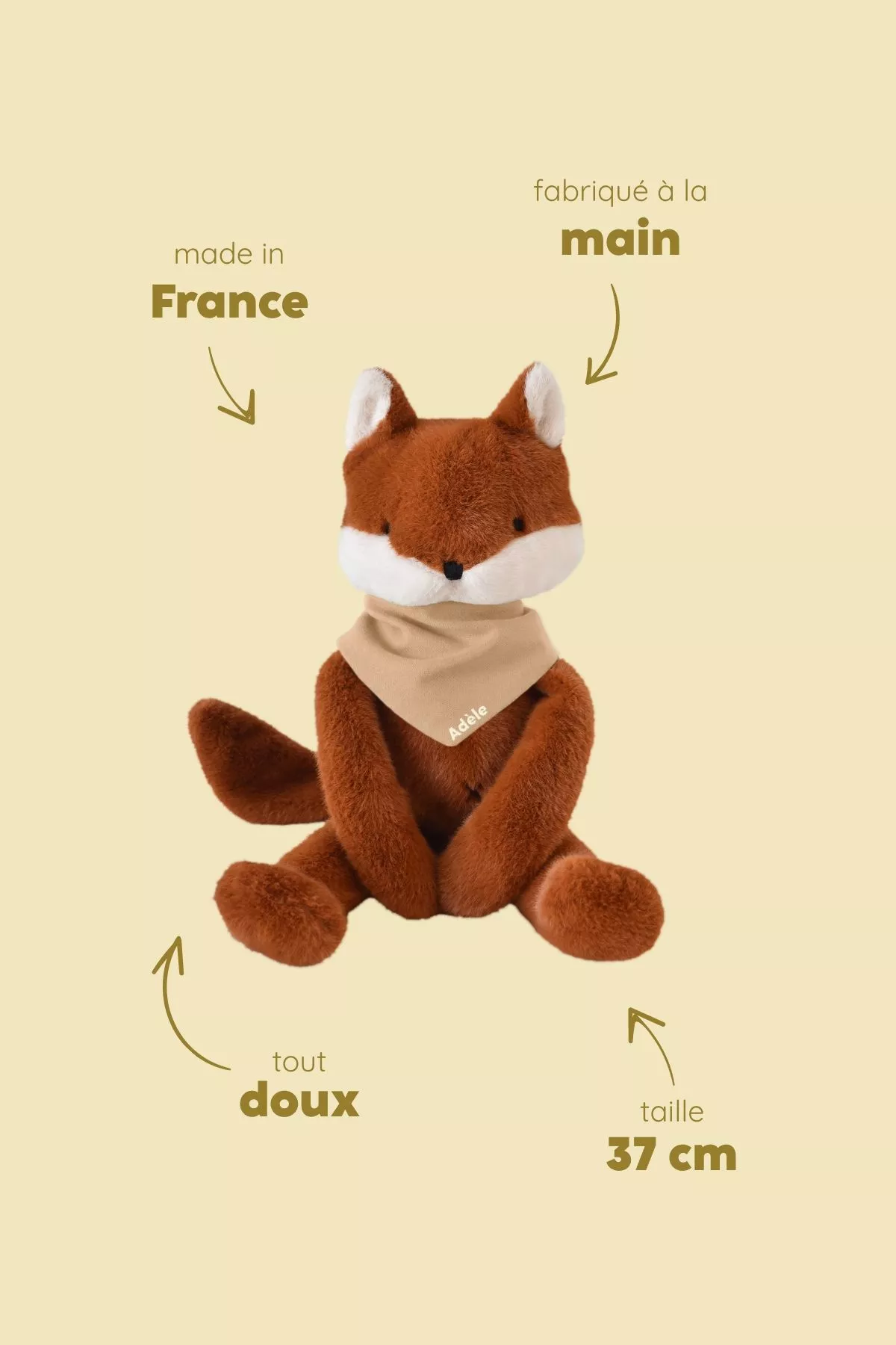 Personalizable baby fox lovey, made-in-France newborn gift