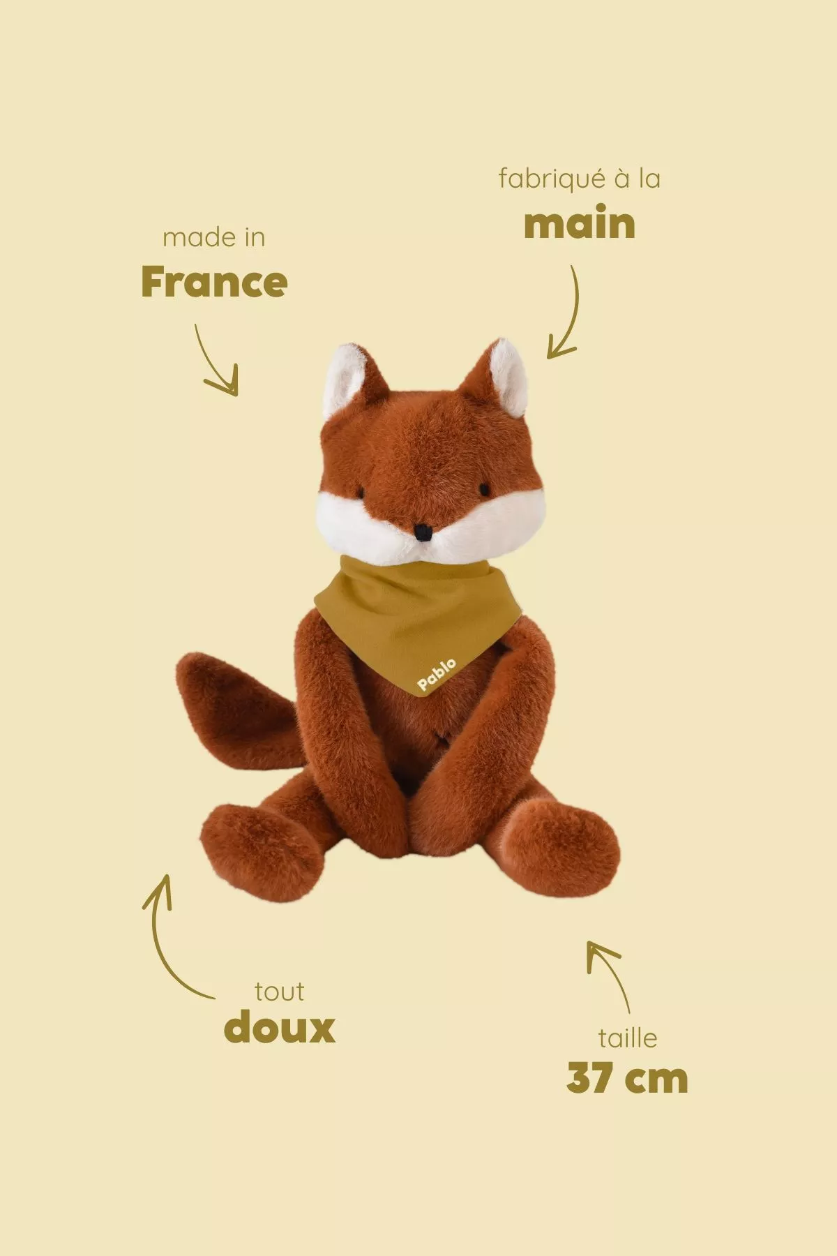 Personalizable baby fox lovey, made-in-France newborn gift