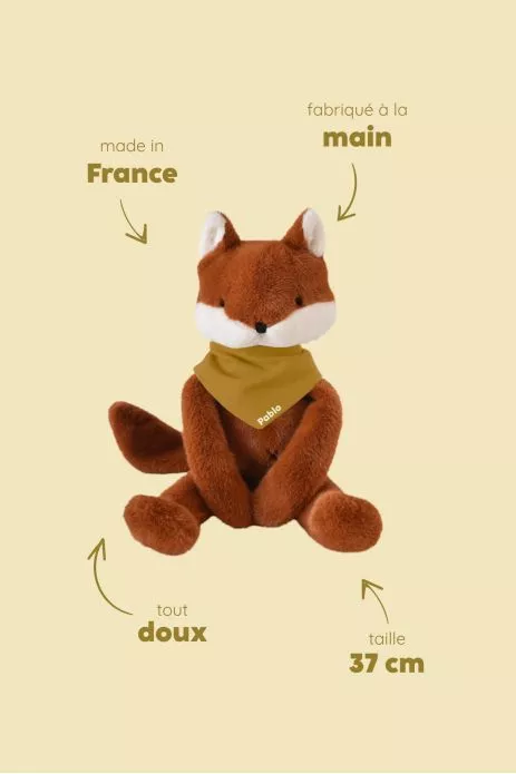 Personalizable baby fox lovey, made-in-France newborn gift