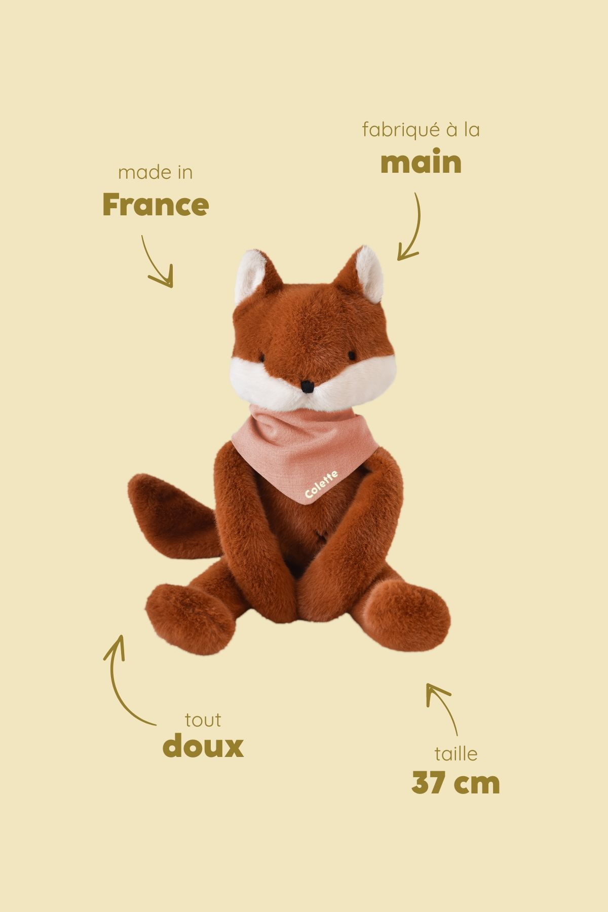 Personalizable baby fox lovey, made-in-France newborn gift