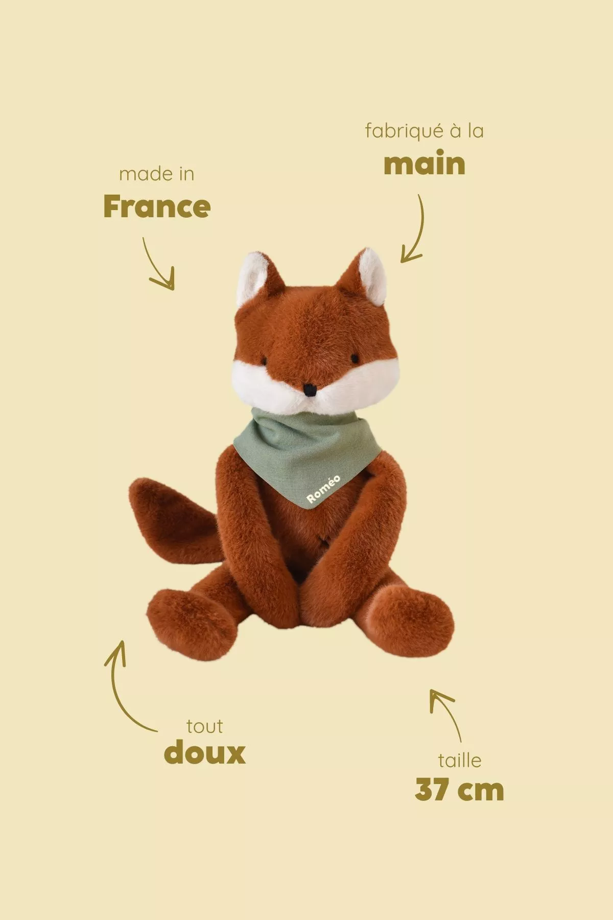 Peluche de apego de zorro personalizable para bebé, regalo de nacimiento hecho en Francia