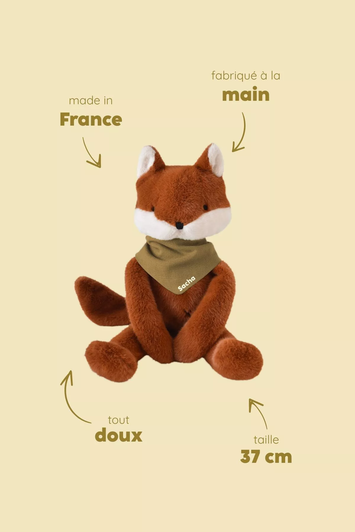 Personalizable baby fox lovey, made-in-France newborn gift