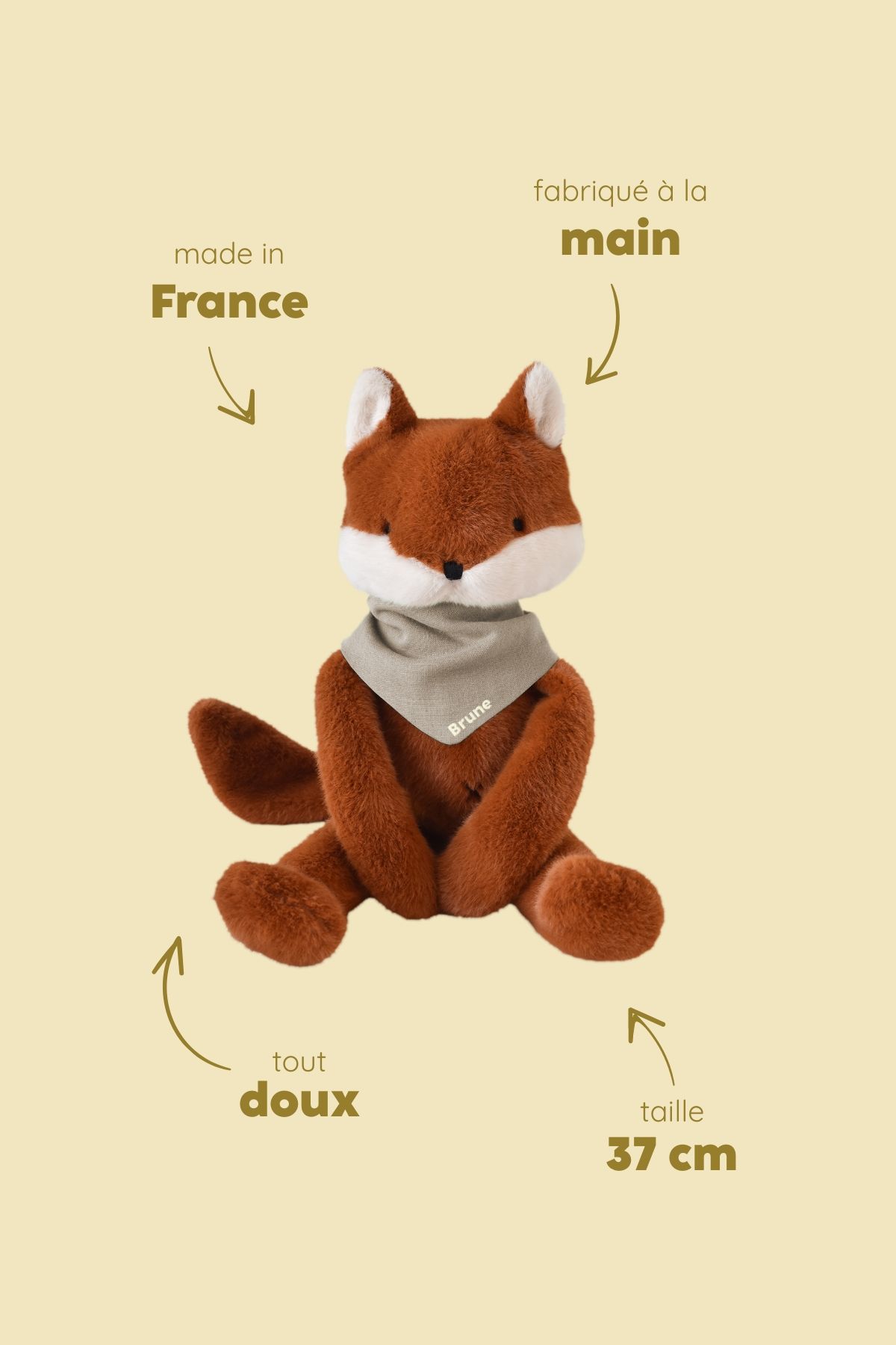 Peluche de apego de zorro personalizable para bebé, regalo de nacimiento hecho en Francia