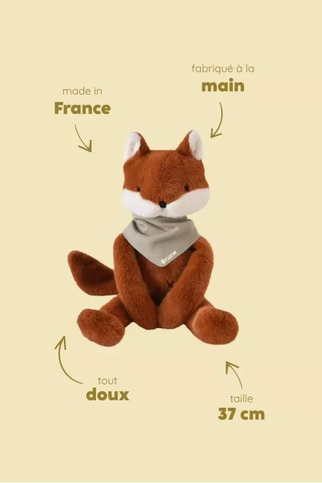 Peluche de apego de zorro personalizable para bebé, regalo de nacimiento hecho en Francia