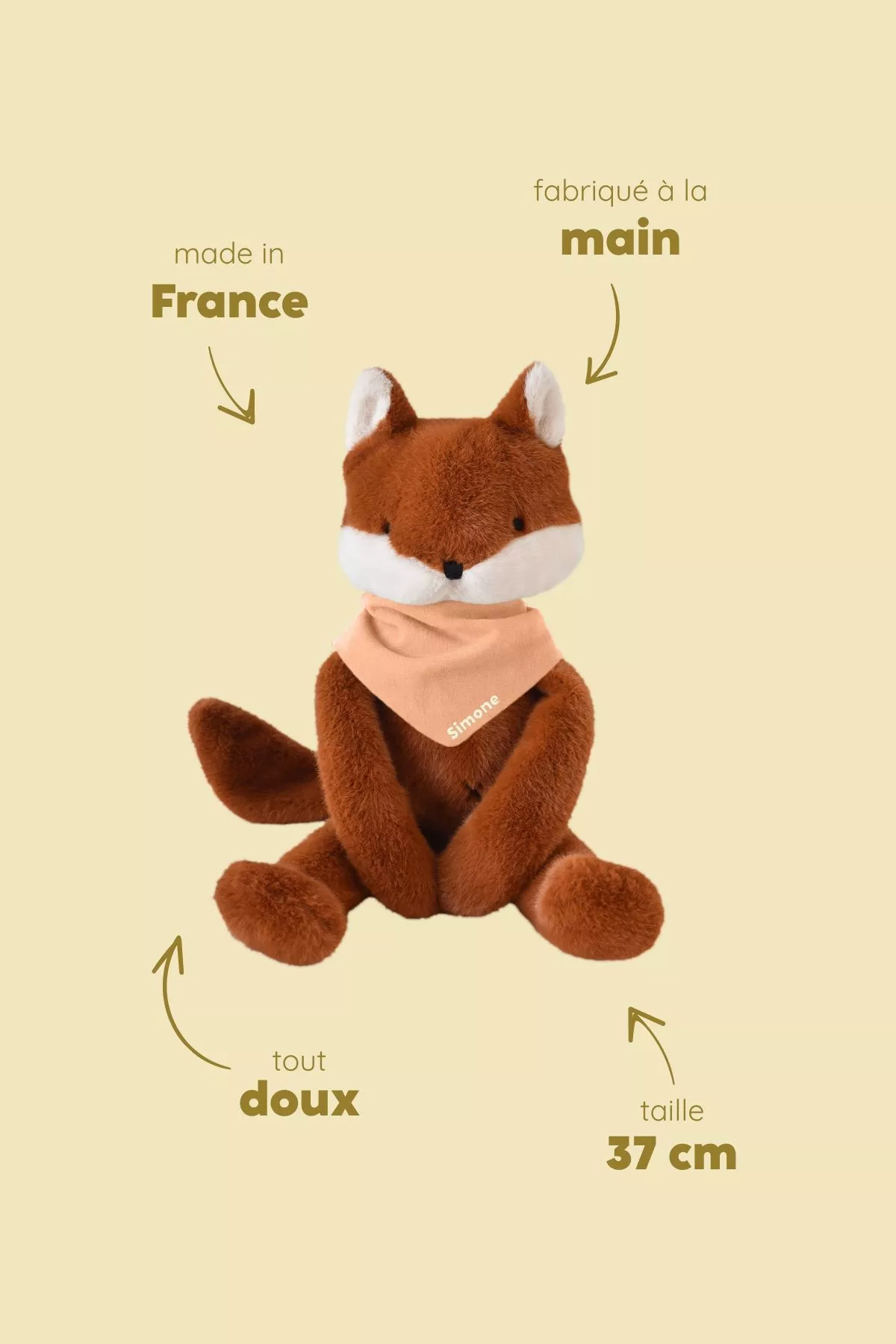 Personalizable baby fox lovey, made-in-France newborn gift