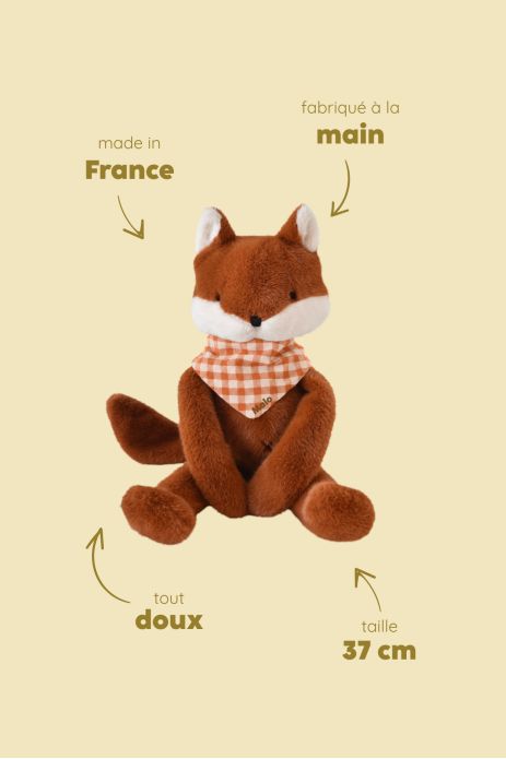 Personalizable baby fox lovey, made-in-France newborn gift