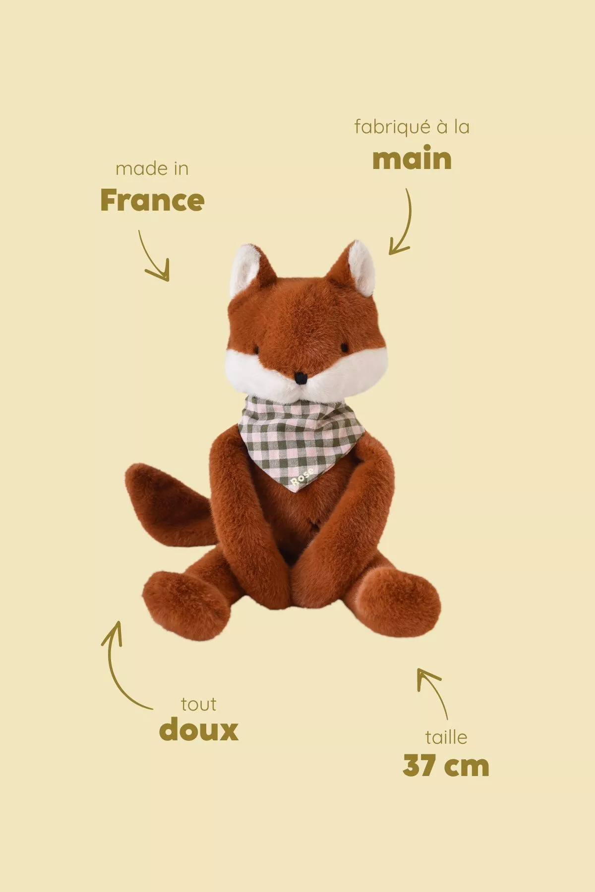 Peluche de apego de zorro personalizable para bebé, regalo de nacimiento hecho en Francia