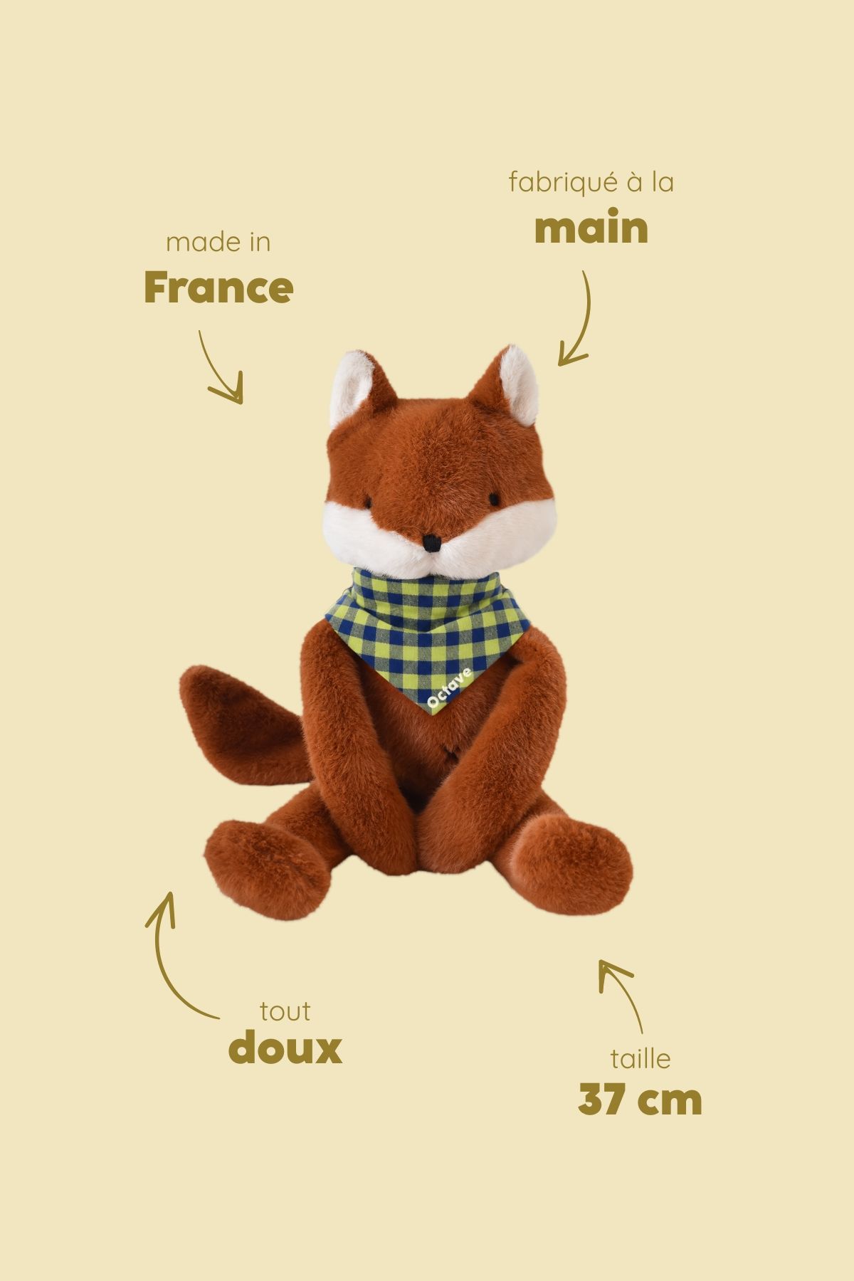 Personalizable baby fox lovey, made-in-France newborn gift