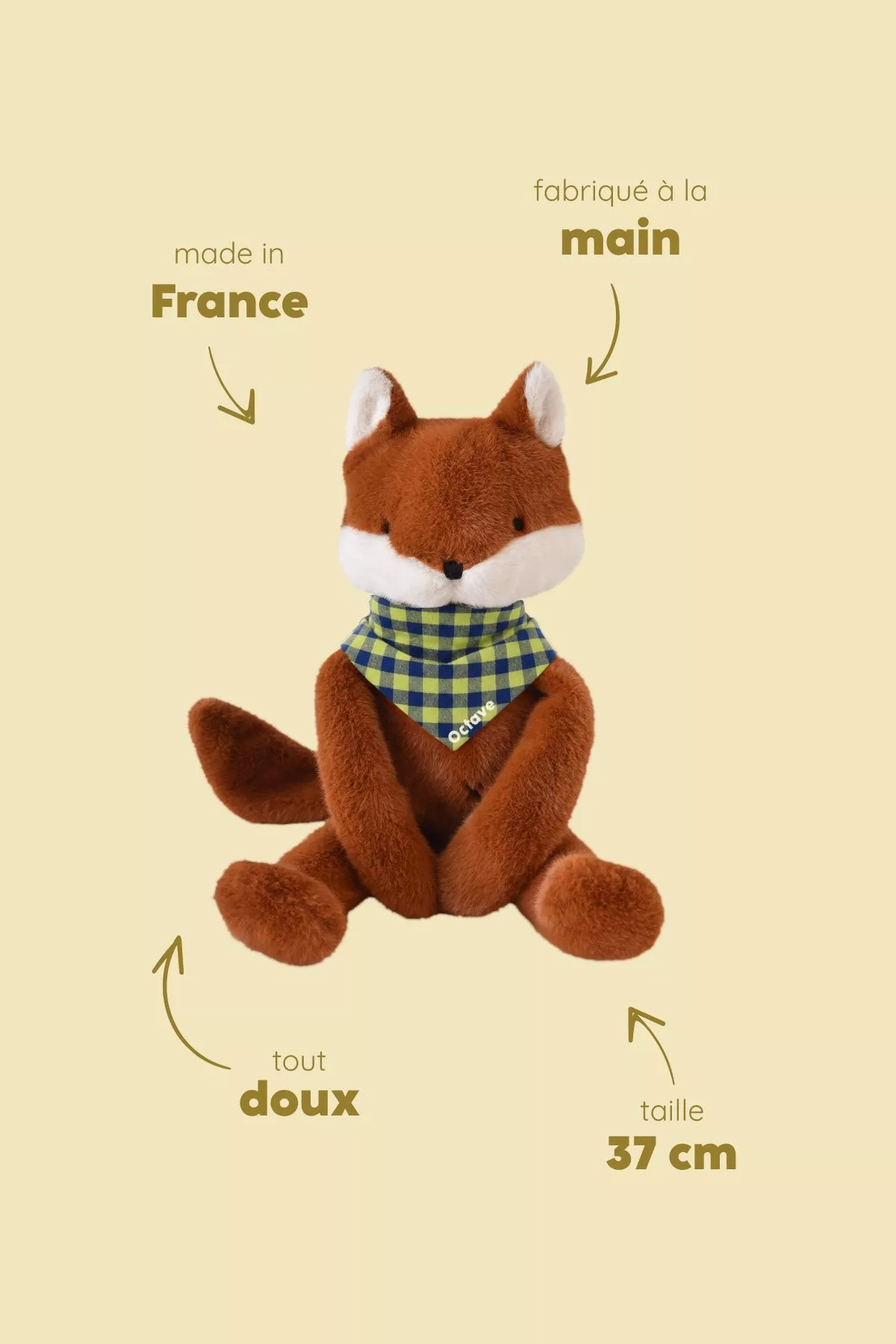 Peluche de apego de zorro personalizable para bebé, regalo de nacimiento hecho en Francia