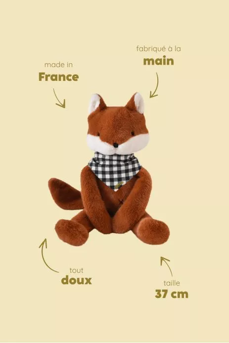 Peluche de apego de zorro personalizable para bebé, regalo de nacimiento hecho en Francia