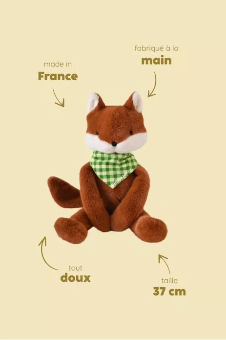 Peluche de apego de zorro personalizable para bebé, regalo de nacimiento hecho en Francia