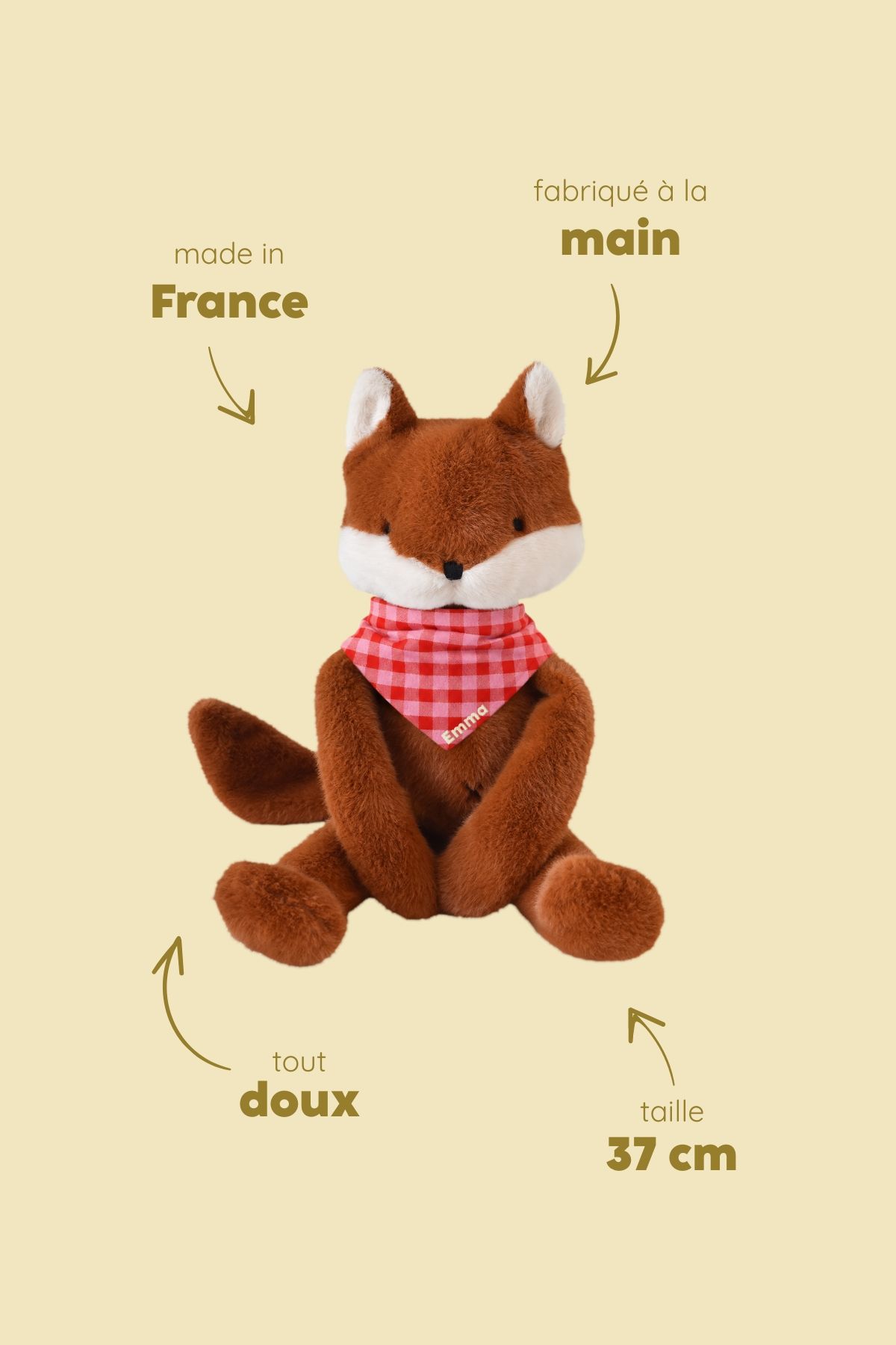 Personalizable baby fox lovey, made-in-France newborn gift