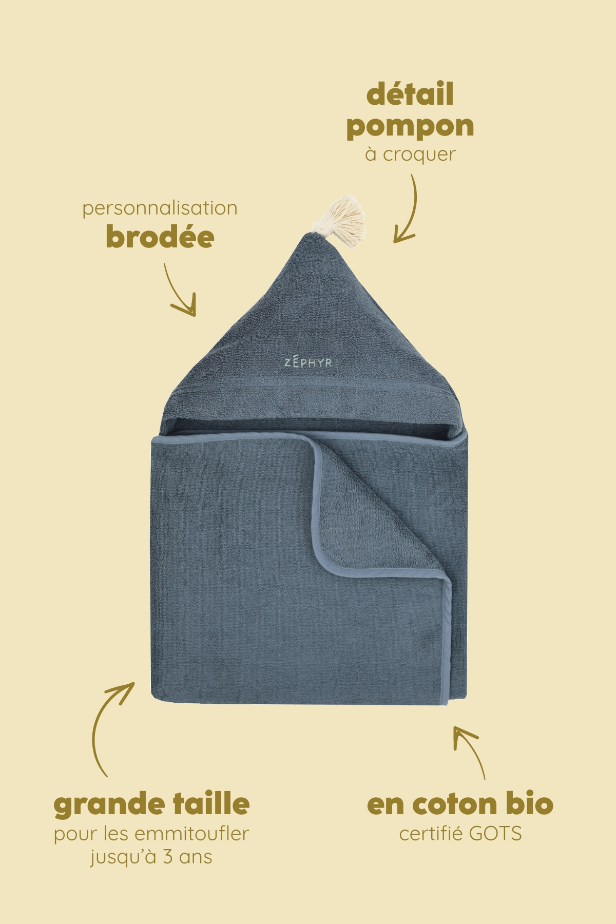 personalizable baby hooded bath towel in soft, absorbent terry cloth