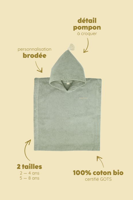 Personalizable kids’ poncho for bath and beach in soft terry cloth