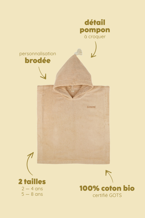 Personalizable kids’ poncho for bath and beach in soft terry cloth