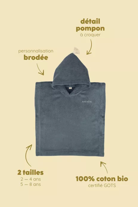 Personalizable kids’ poncho for bath and beach in soft terry cloth