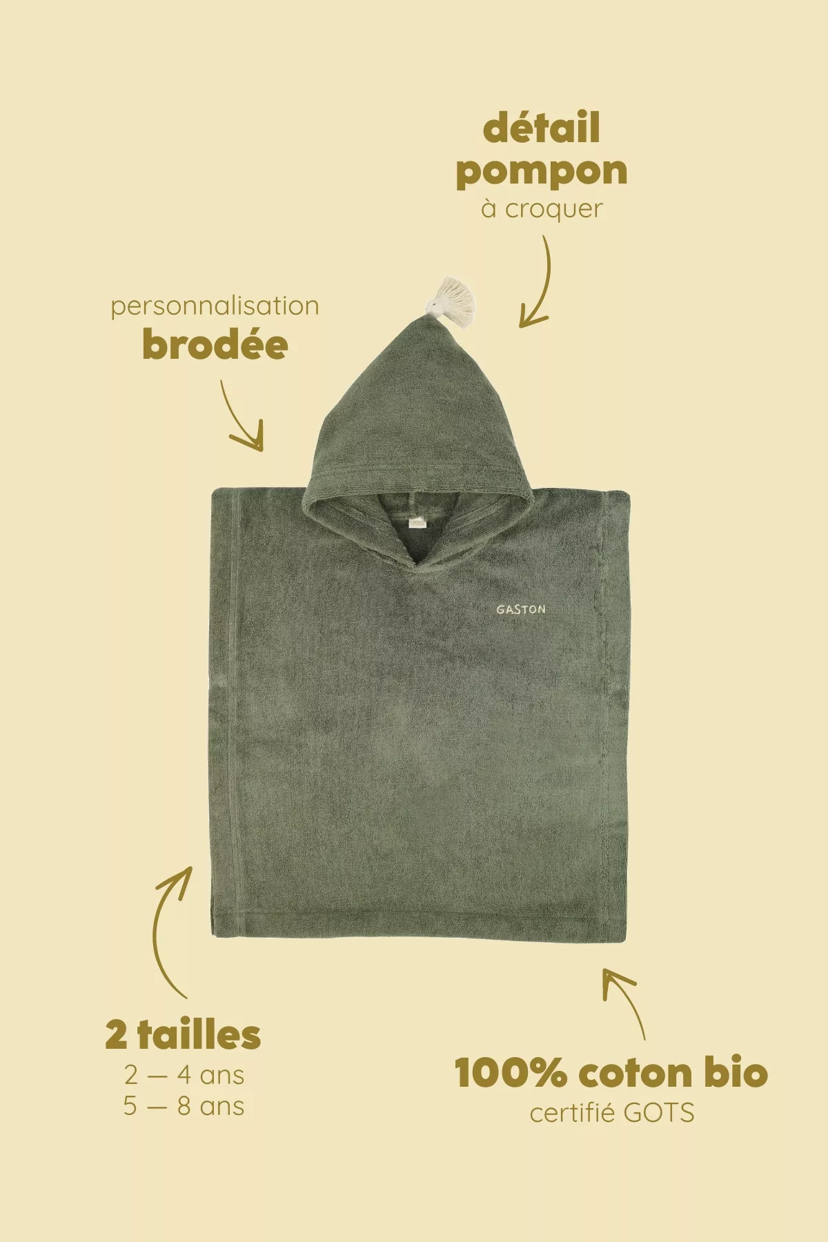 Personalizable kids’ poncho for bath and beach in soft terry cloth