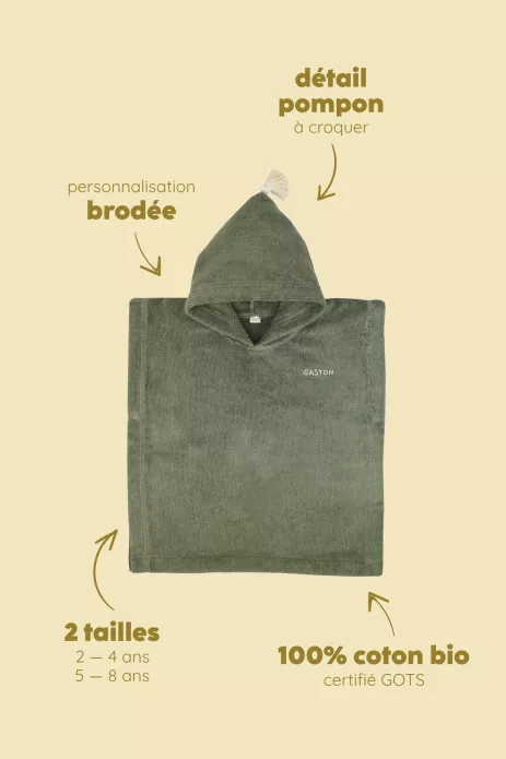 Personalizable kids’ poncho for bath and beach in soft terry cloth