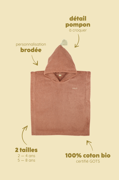 Personalizable kids’ poncho for bath and beach in soft terry cloth