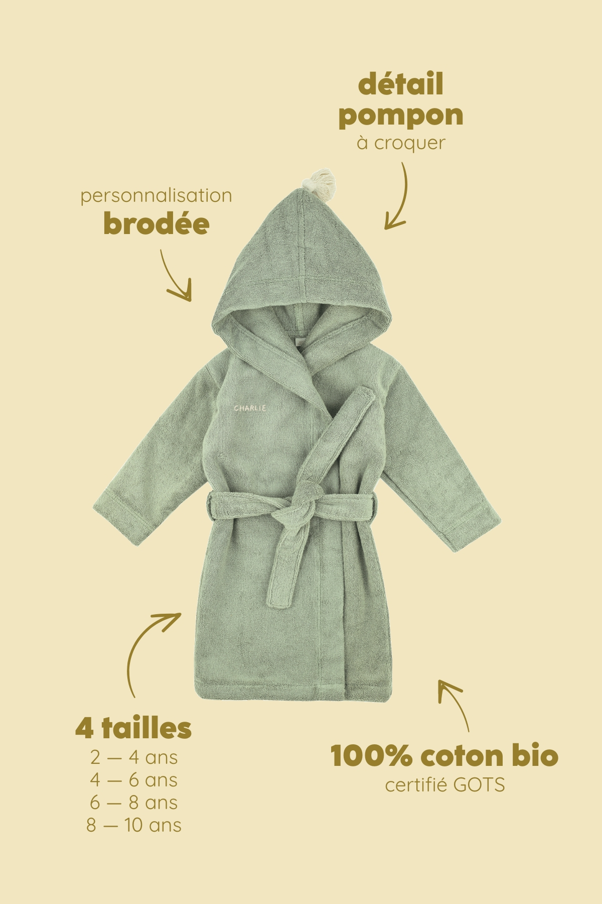 Personalizable kids’ bathrobe in soft terry cloth