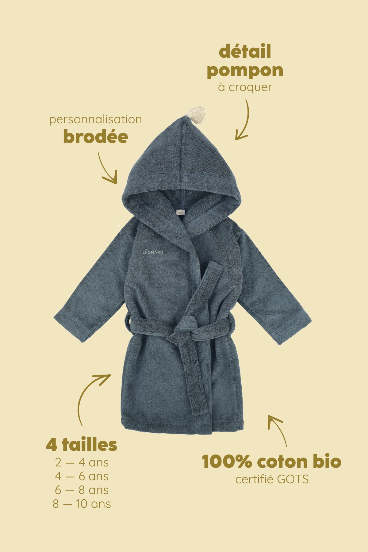 Personalizable kids’ bathrobe in soft terry cloth