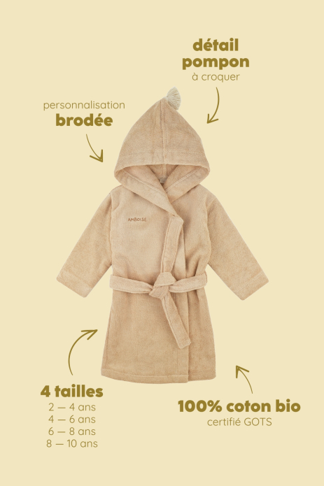 Personalizable kids’ bathrobe in soft terry cloth