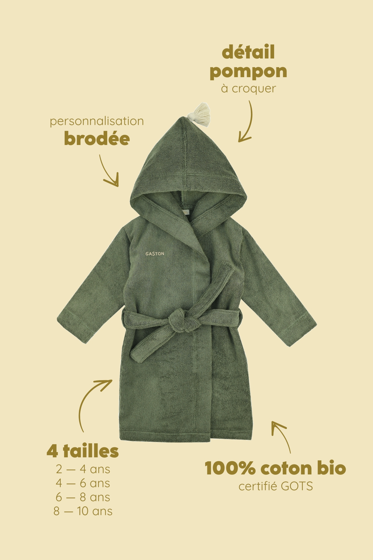 Personalizable kids’ bathrobe in soft terry cloth