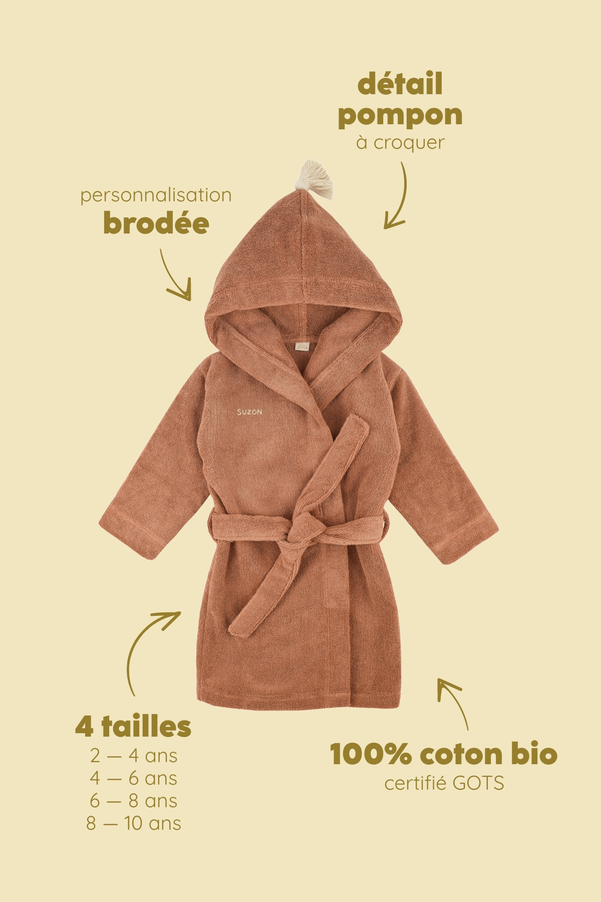 Personalizable kids’ bathrobe in soft terry cloth
