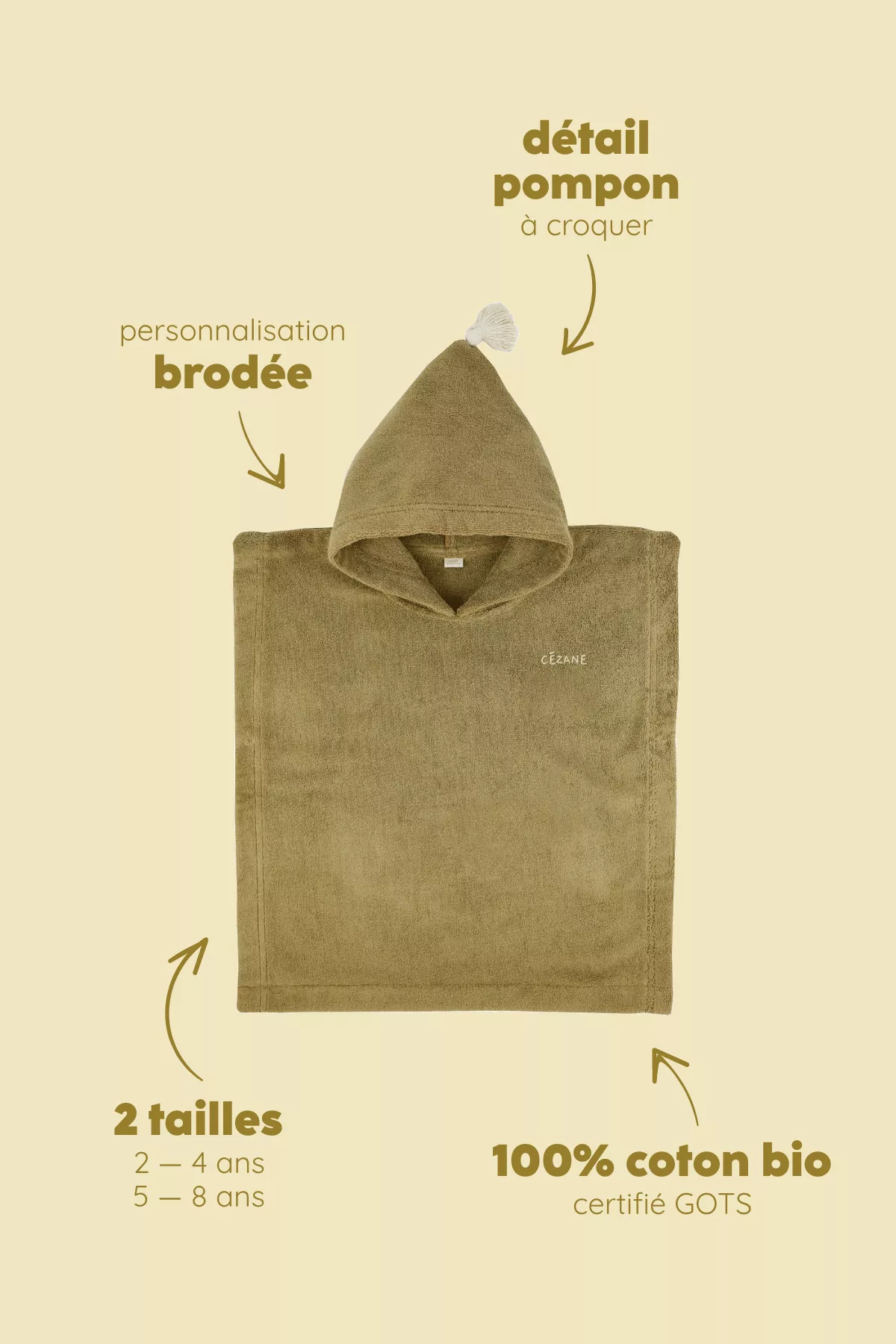 Personalizable kids’ poncho for bath and beach in soft terry cloth