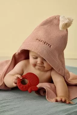 personalizable baby hooded bath towel in soft, absorbent terry cloth