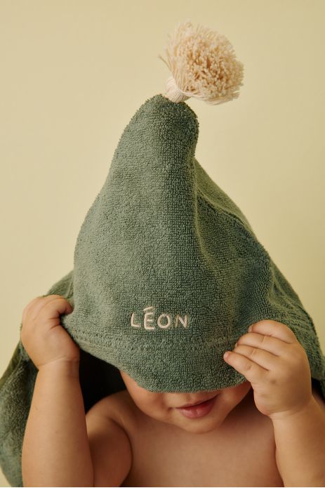 personalizable baby hooded bath towel in soft, absorbent terry cloth