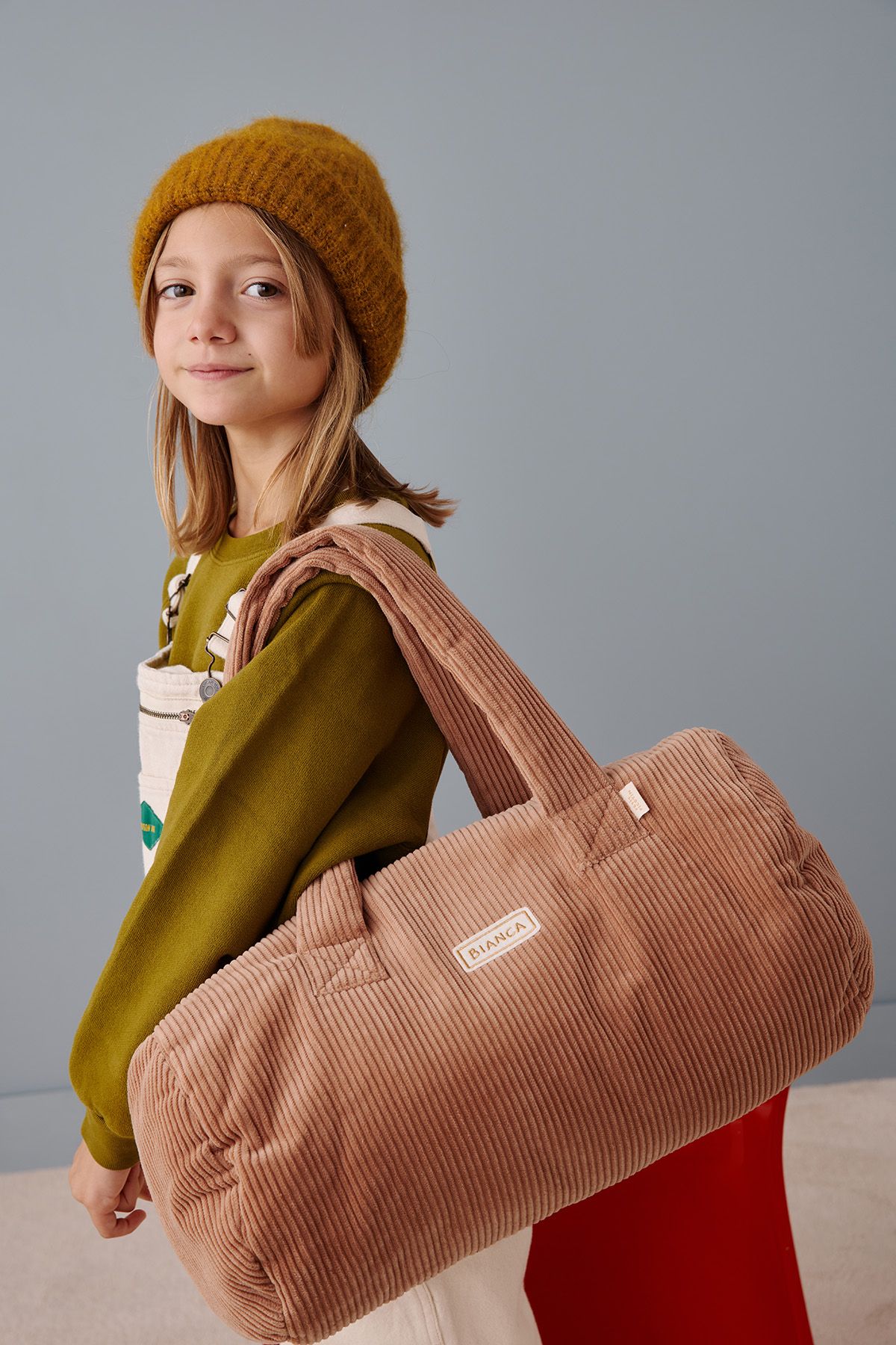 personalizable corduroy bowling bag and gym bag for babies and kids