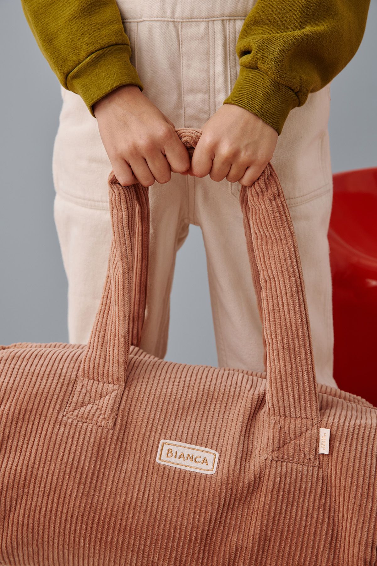 personalizable corduroy bowling bag and gym bag for babies and kids