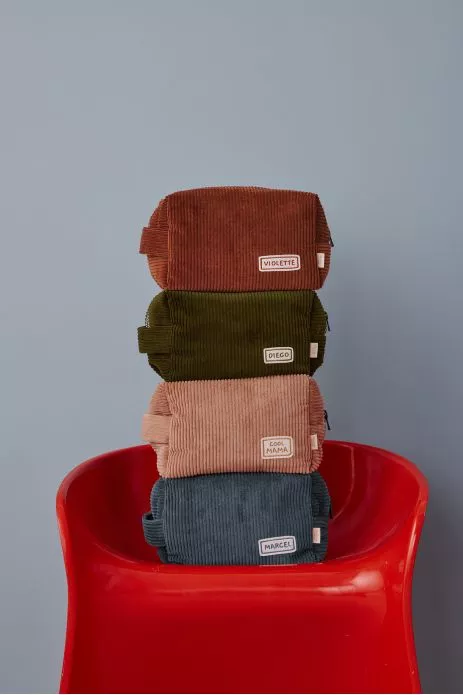 trousse de toilette personnalisée en velours côtelé bébé enfant parent