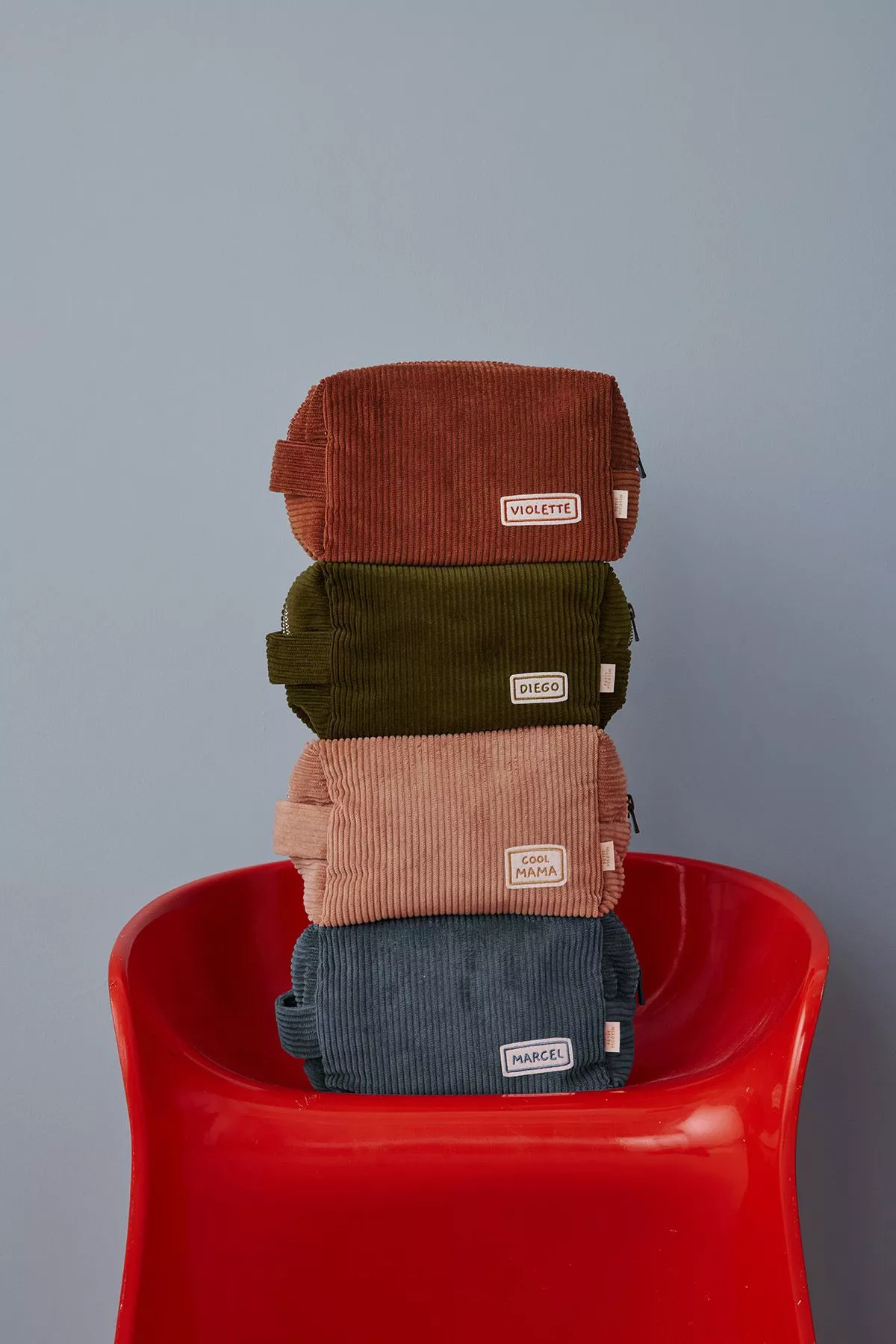 personalized corduroy toiletry bag for babies, kids, and parents