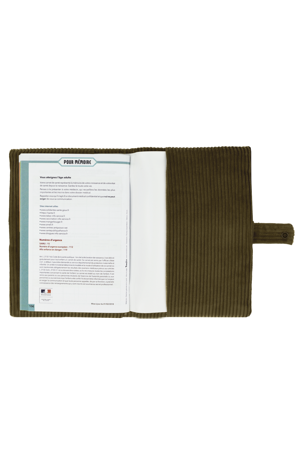 Funda personalizada de pana para la cartilla de salud del bebé