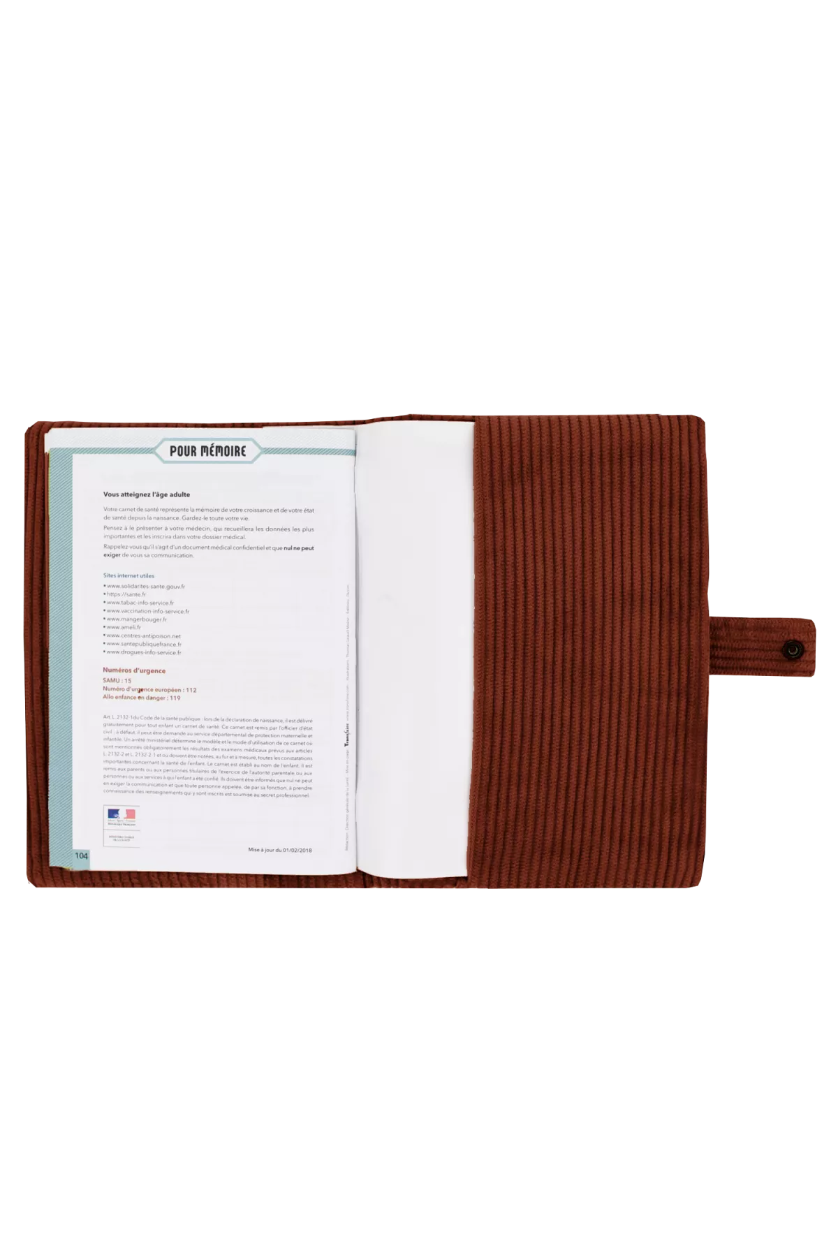 Funda personalizada de pana para la cartilla de salud del bebé