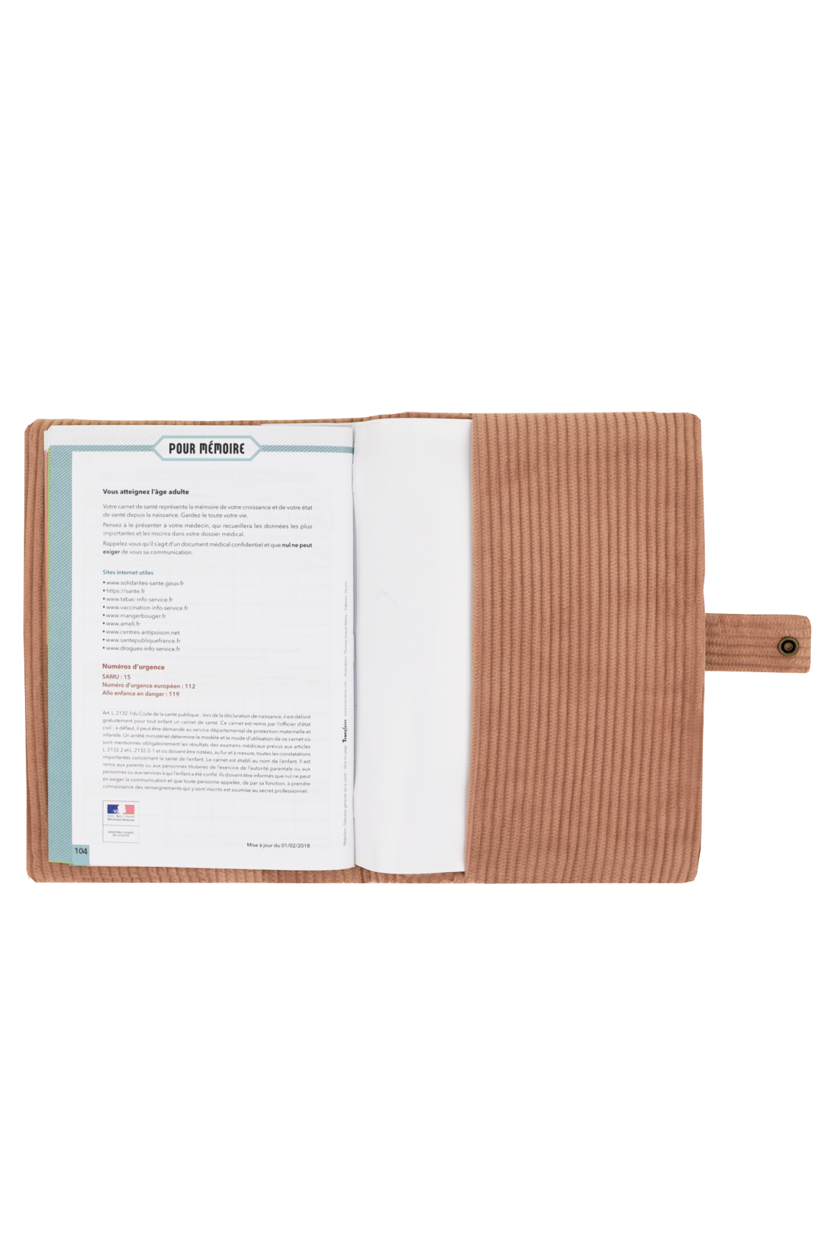 protège carnet de santé personnalisé en velours côtelé pour bébé