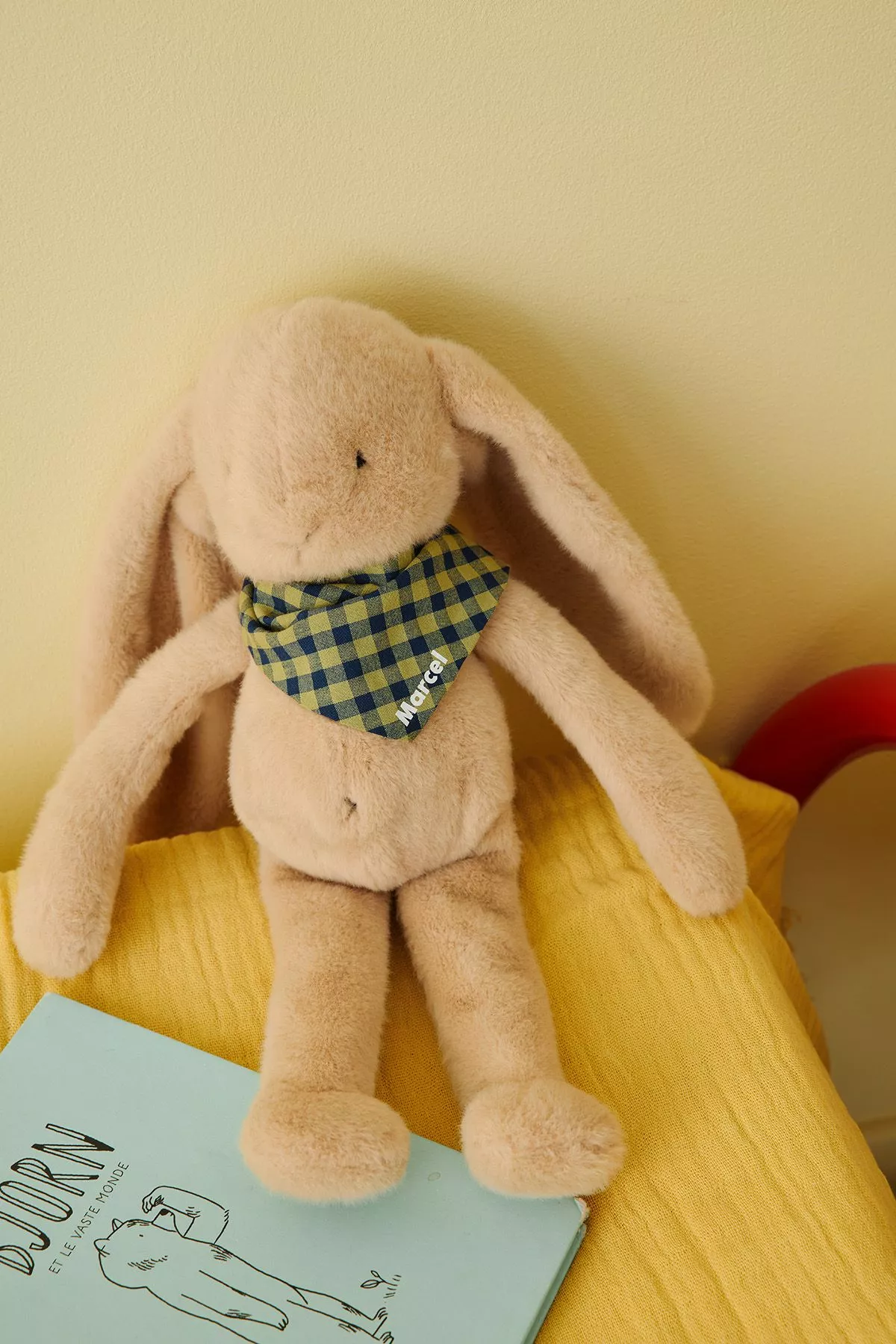 Personalized gingham cotton scarf for a baby or child's plush toy