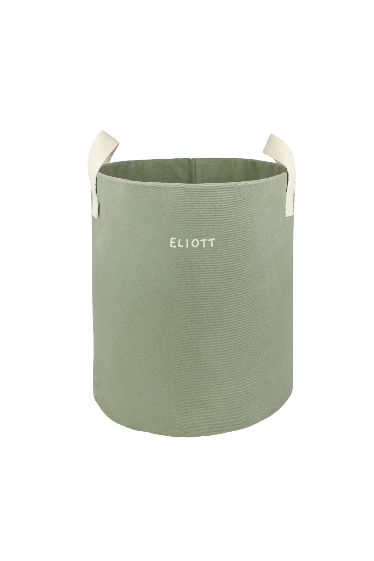 Personalizable toy storage basket in heavyweight cotton