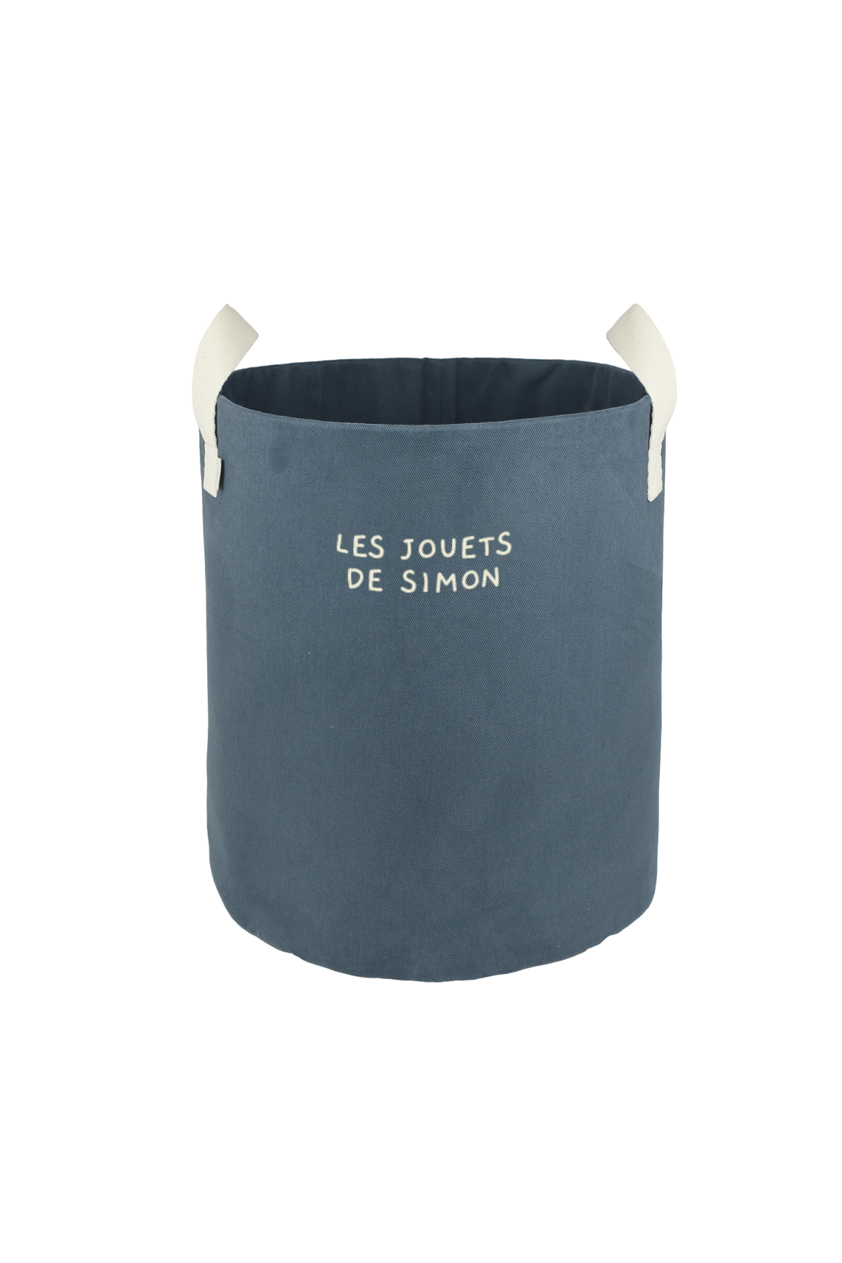 Personalizable toy storage basket in heavyweight cotton