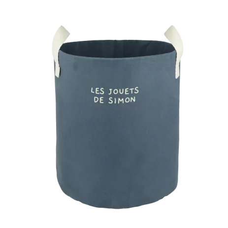 Personalizable toy storage basket in heavyweight cotton