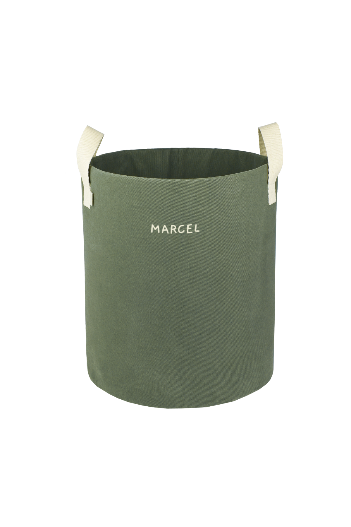 Personalizable toy storage basket in heavyweight cotton