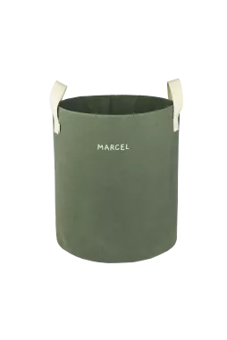 Personalizable toy storage basket in heavyweight cotton