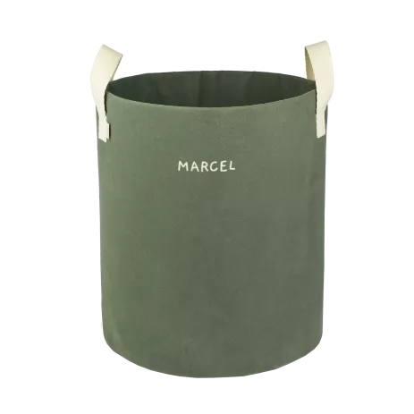 Personalizable toy storage basket in heavyweight cotton